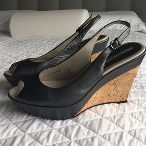 Via Spiga Charcol Grey leather wedges